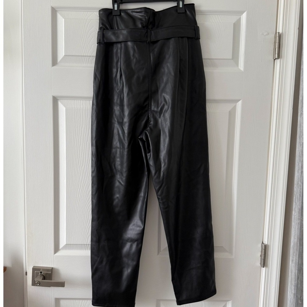 Open Edit Women Black Faux Leather High Waist Belted Tapered Pants Size Med NWOT